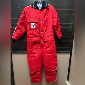 Vintage Raven Industries Red Insulated Ski Suit Snowsuit Belted Medium USA